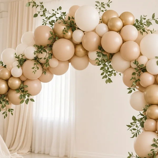 Champagne balloon garland kit styled for a wedding table